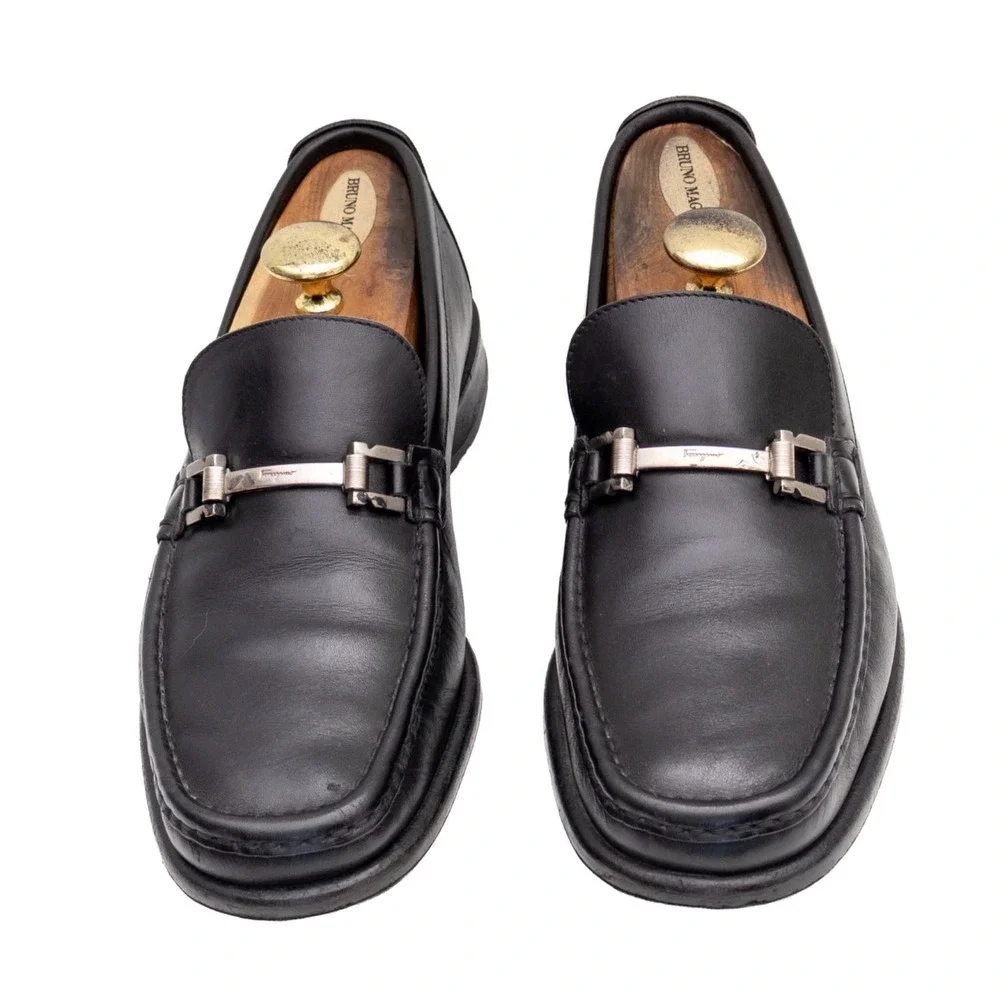 SALVATORE FERRAGAMO Men's‎ Size 8.5 D Black Leather Horsebit Loafers Italy